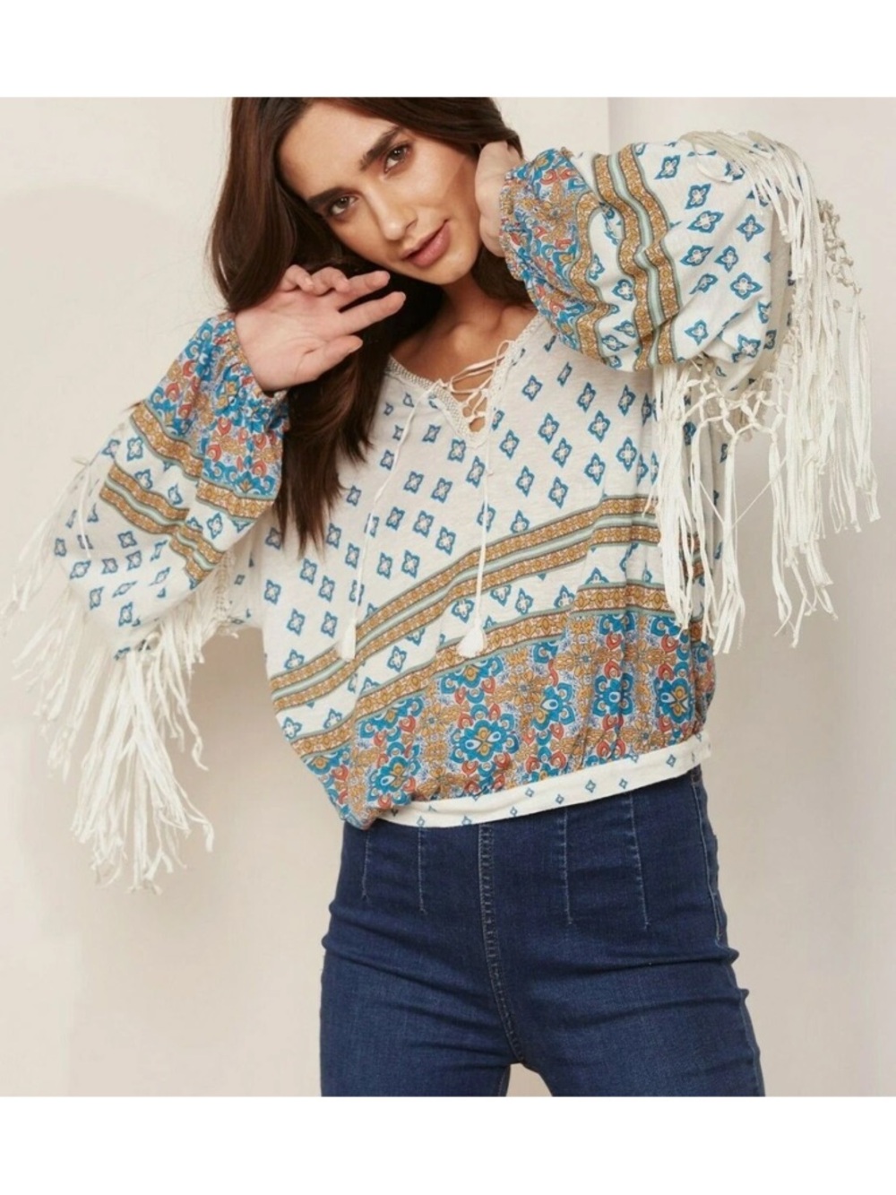 Free people macra maze me fringe top extra small